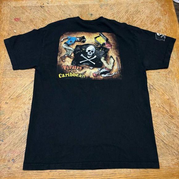 Vintage Pirates Of The Caribbean Disney World Tee Shirt Black Size L 2000s Y2K - Picture 2 of 7